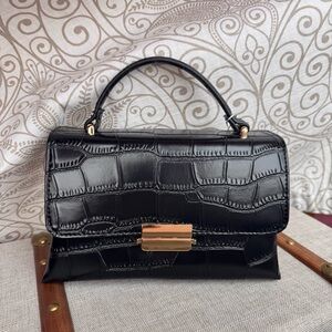 Elegant Black Crocodile-Embossed Handbag NWT